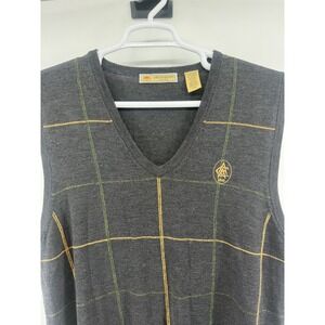 JOEY RODOLFO Plaid V Neck Merino Wool Blend Vest L Chicago Athletic Association